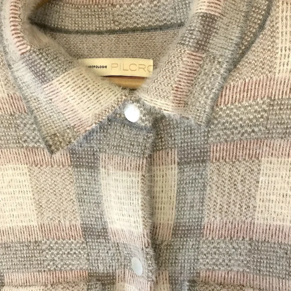 Anthropologie Pilcro Eliza Cream Plaid Sweater Longline Jacket Coat Shacket L
